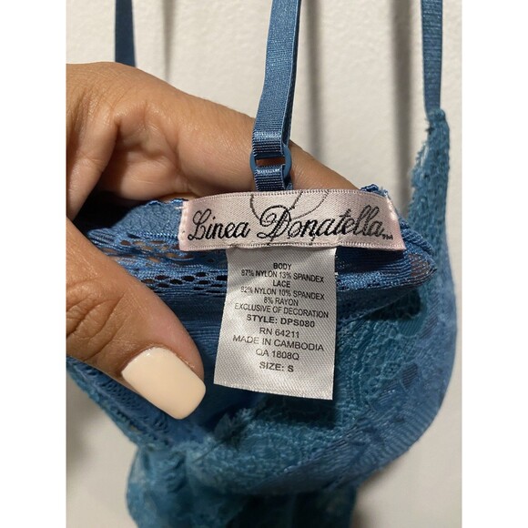 Y2K Linea Donatella Womens Lace Babydoll & Thong Lingerie Set, Deep Teal Sz S - Picture 4 of 11